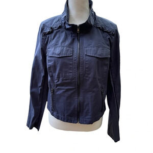 ModCloth Navy Blue Ruffle Peplum Cotton Zip Jacket Size Large